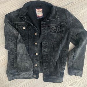Black/grey distressed jean jacket